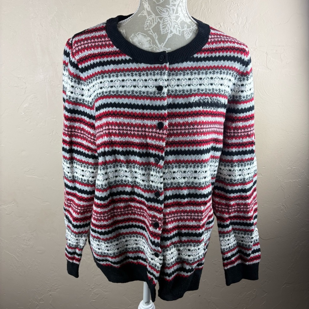 Talbots Fair Isle Red Cardigan Sweater Southern Nazarene University Women’s 1X